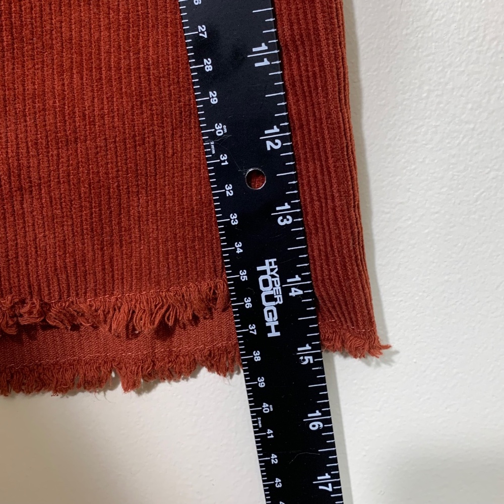 Indigo Rein Corduroy Mini Skirt Womens 5/26 Rust Orange ButtonFront Raw Hem Boho - Picture 4 of 7